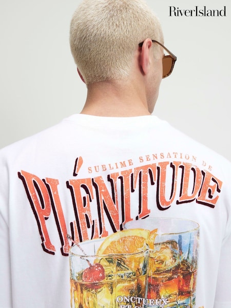 White - Regular River Island Oversized Graphic Plentitude Cocktail T-shirt