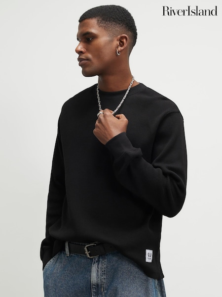Black - Regular River Island Oversized Waffle T-shirt
