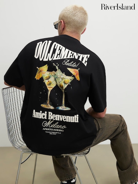 Schwarz, Dolcemente, Cocktail - Regular River Island Oversized Short Sleeve T-shirt