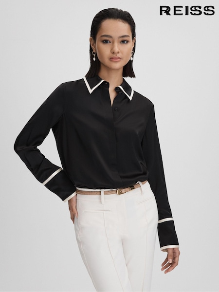 Reiss Black Murphy Silk Contrast Trim Button-Through Shirt (532358) | 1,676 QAR