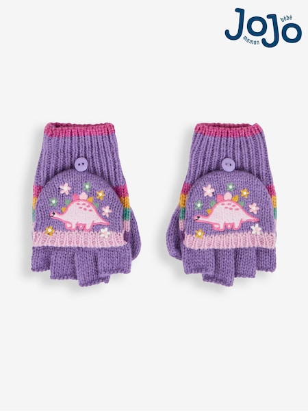 JoJo Maman Bébé Lilac Girls' Pretty Dinosaur Striped Gloves (532412) | €25