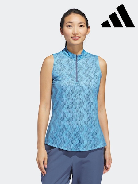 Albastru - Bluză Polo Adidas Golf Ultimate365 Ottoman Printed Fără mâneci (532468) | 136 LEI