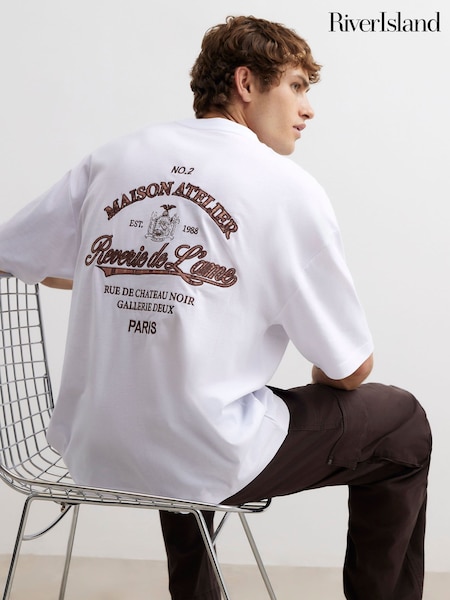 White - Regular River Island Oversized Boxy Fit Applique T-shirt