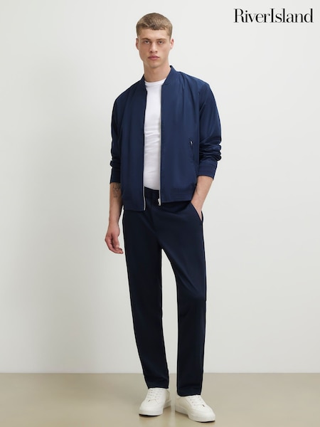 Albastru - Regular River Island Slim Fit Stretch Textured Smart Trousers