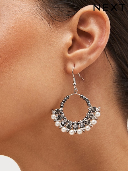Gun Metal Pearl and Sparkle Detail Circle Drop Earrings (532785) | €5