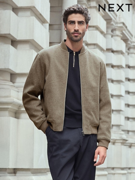 Neutral Wool Look Borg Lined Bomber Jacket (532805) | $49