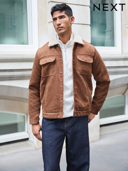 Brown Faux Suede Borg Collared Trucker Jacket (532810) | €15
