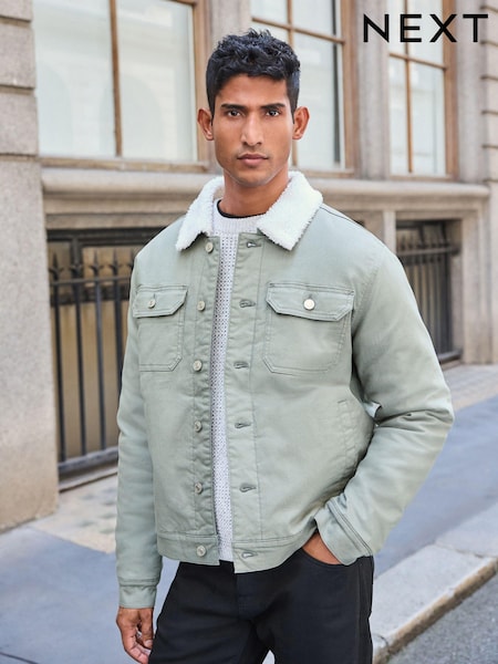 Szałwiowy - Borg Collared Denim Trucker Jacket (532866) | 182 zł