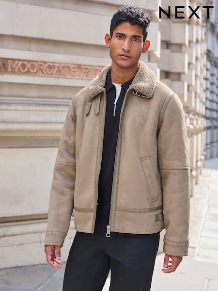 Neutral Faux Shearling Jacket (532870) | 210 QAR