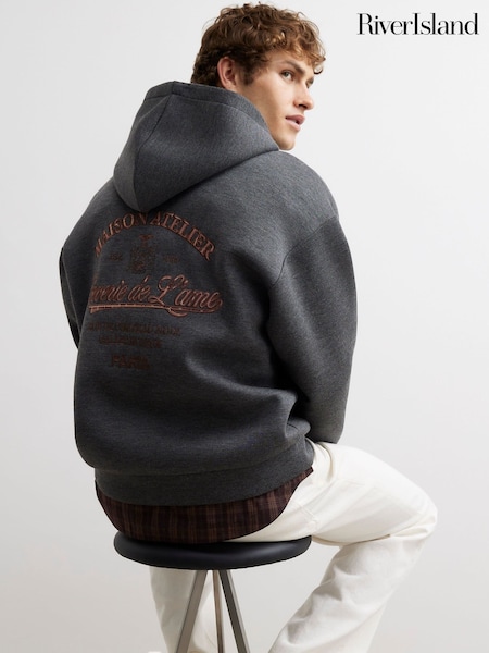Grey - Regular River Island Oversized Premium Maison Hoodie