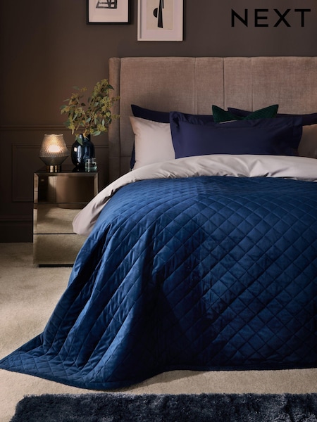 Navy Blue Hamilton Velvet Quilted Bedspread (532921) | €31 - €54
