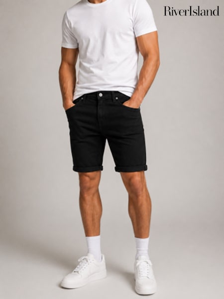 Black - Regular River Island Turn Up Shorts
