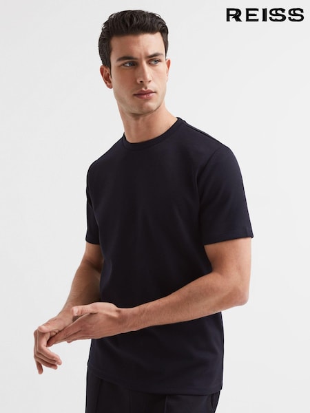 Reiss Navy Bradley Interlock Jersey Crew Neck T-Shirt (533002) | €99