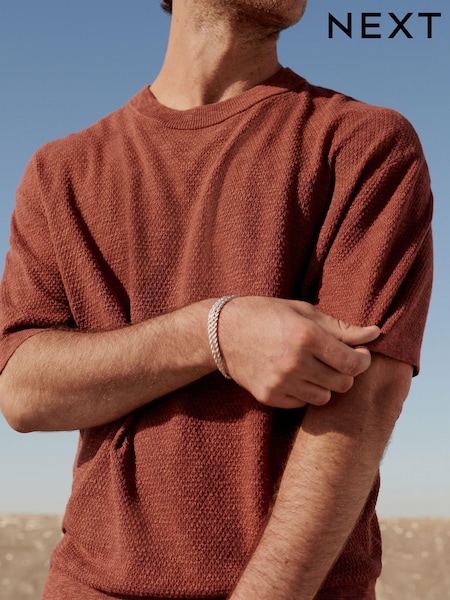 Rust Brown Relaxed Linen Blend Knitted Crew Neck T-Shirt (533304) | € 18
