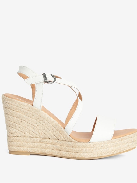 Barbour® White Lucia Leather Espadrille Wedge Sandals (533937) | €56