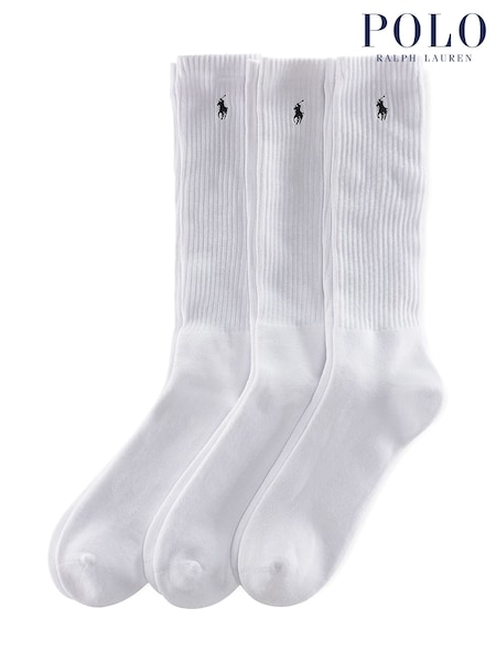 Polo Ralph Lauren White Pony Logo Ribbed Crew Socks 3 Pack (534038) | €37