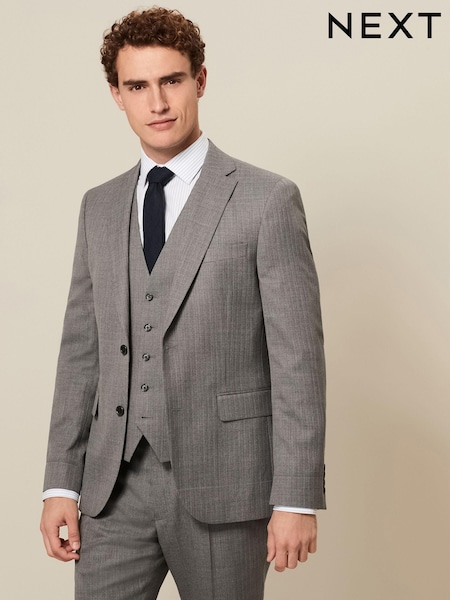 Light Grey Slim Fit Textured Wool Suit Jacket (534113) | €119