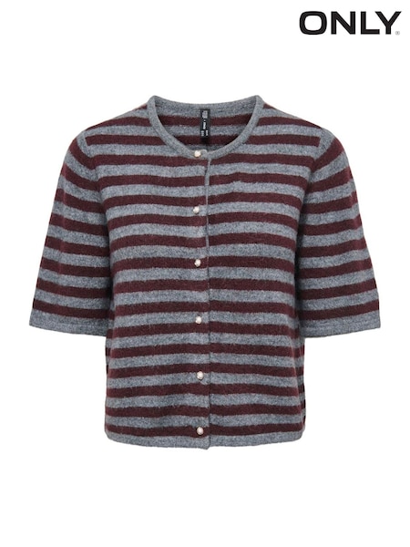 Szary - Only Stripe Short Sleeve Cardigan