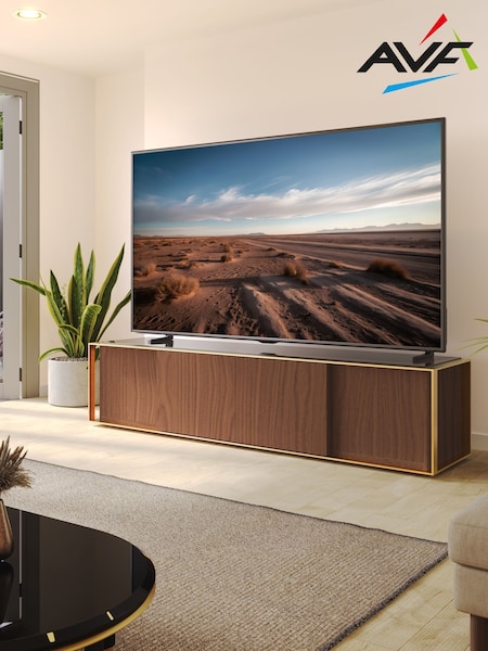 Avf Prometheus Tv Stand With Gold Metal Legs And Black Glass Top
