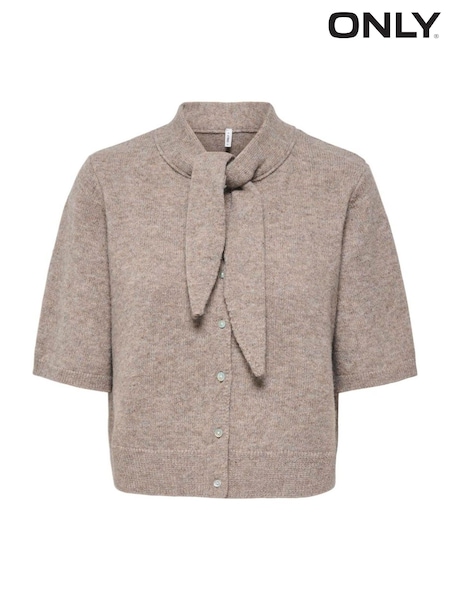 Naturalny - Only Short Sleeve Scarf Detail Cardigan