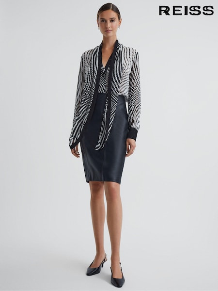 Reiss Black/White Gabbi Check Tie Neck Blouse (534440) | AED1,282