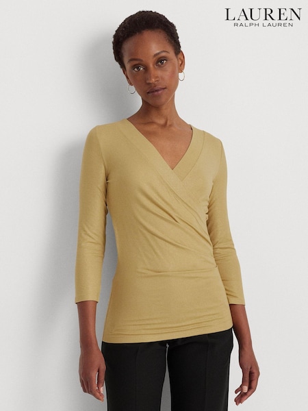 Lauren Ralph Lauren Yellow Metallic Jersey Surplice Top (534772) | €51