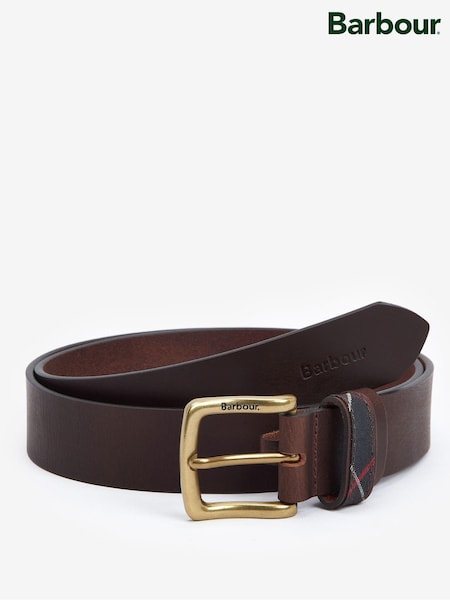 Barbour® Brown Esk Leather Tartan Loop Belt (534778) | €54
