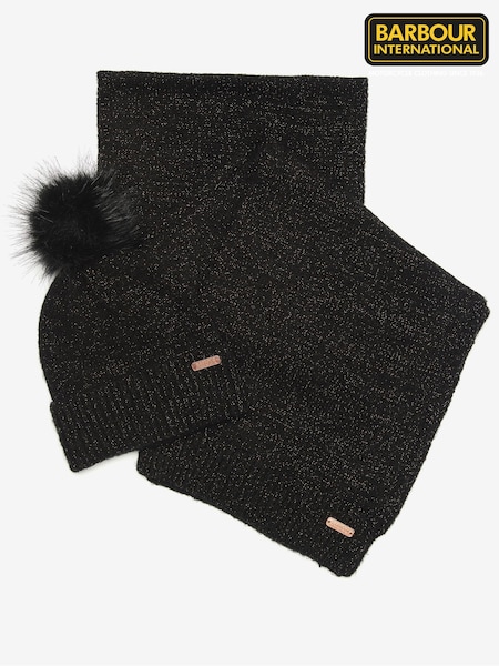 Barbour® International Sparkle Black Pom Beanie Hat and Scarf Boxed Gift Set (535978) | ‏136 ر.ق.