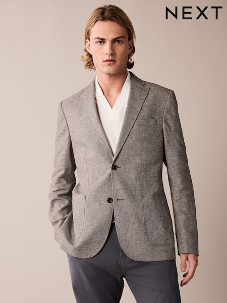 Brown Slim Fit Textured Linen Blend Blazer (535999) | € 23