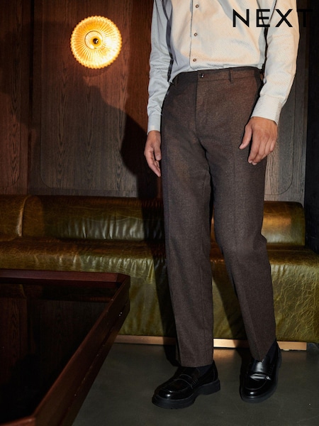 Textured Brown Nova Fides Italian Fabric Trousers With Wool (536812) | €6