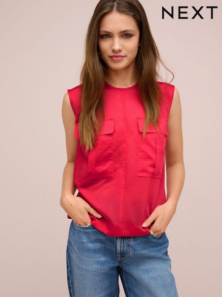 Red Utility Sheer Sleeveless Top (537138) | €7