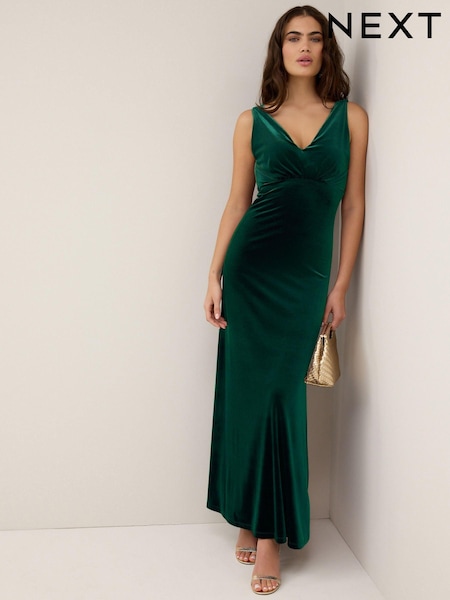 Emerald Green V-Neck Velvet Maxi Dress (537213) | €76