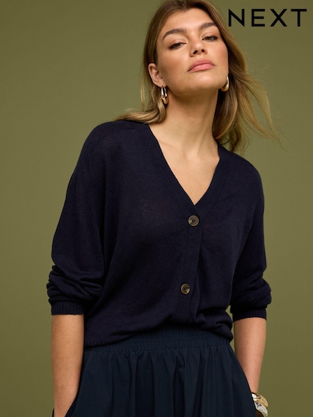 Navy Blue Linen Button Up Cardigan (537433) | €15