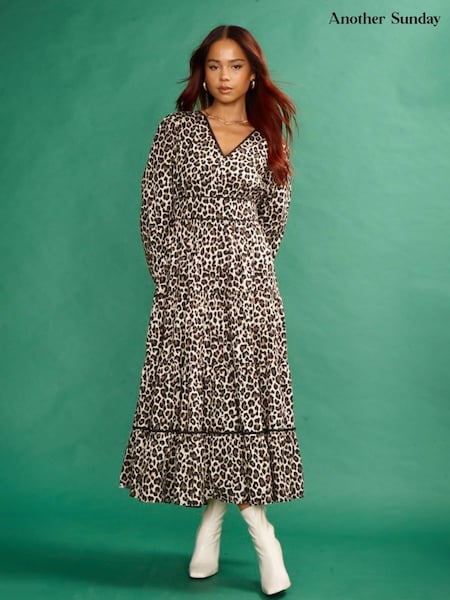 Another Sunday Tiered Midi 100% Cotton Dress With V-Neck (537514) | ‏204 د.إ.‏