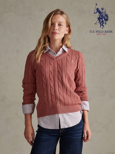 Red - U.s. Polo Assn. V-neck Cable Knit Jumper