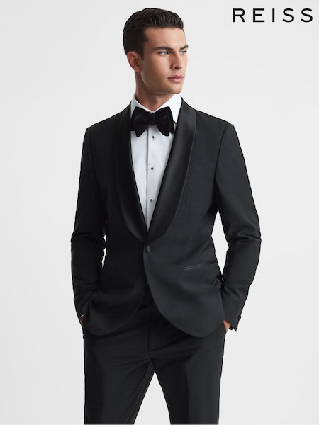 Reiss Black Poker Single Breasted Tuxedo Slim Fit Jacket (538372) | €325