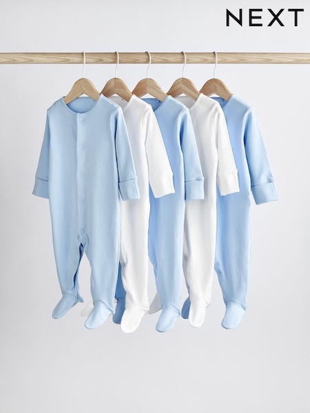 Blue/White 5 Pack Baby Sleepsuits (0-2yrs) (538373) | €22 - €25