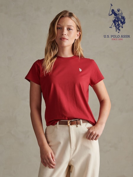 Dark Red - U.s. Polo Assn. Crew Neck Double Horsemen T-shirt