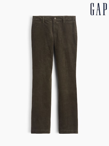 Olive Brown - Gap Mid Rise Corduroy Relaxed Flare Trousers