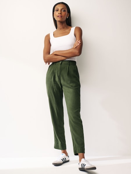 Khaki Green Linen Blend Taper Trousers (539501) | €8