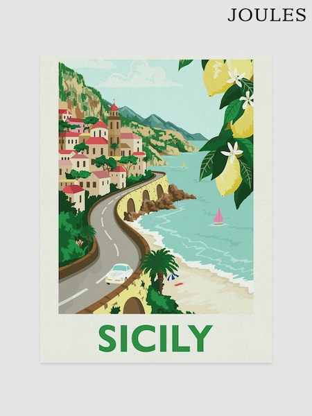Joules Sunkissed Sicily Wood Mounted Framed Print Wall Art