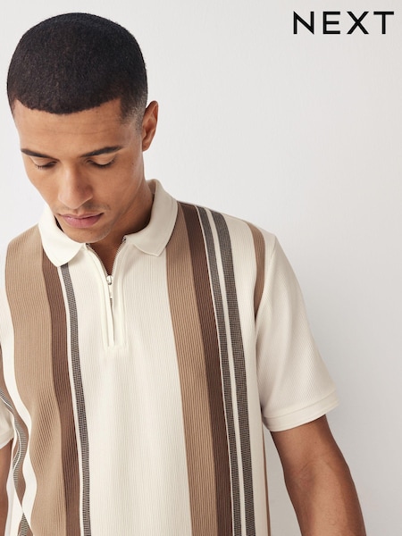 Neutral/White Vertical Stripe Quarter Zip Polo Shirt (540092) | €13