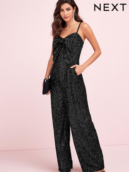 Черный - Glitter Velvet Bow Front Jumpsuit (541011) | €26