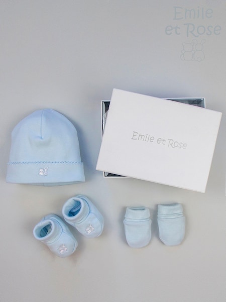 Emile et Rose Blue 100% Cotton Hat, Booties And Mitts Gift Set (541016) | €26
