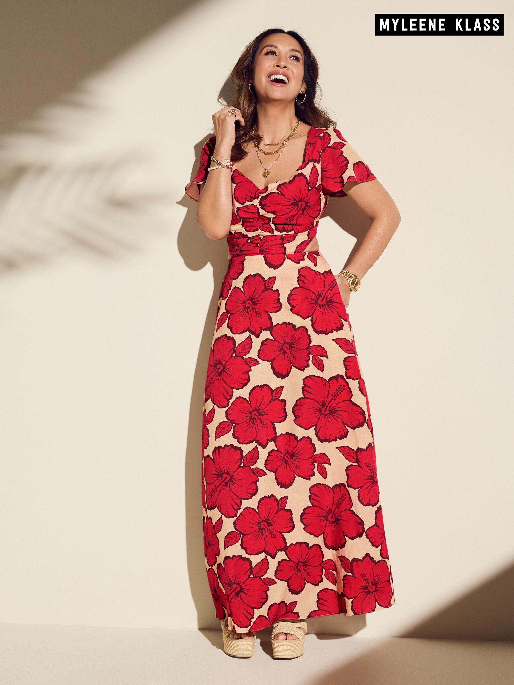 Myleene klass ruffle front floral maxi dress online