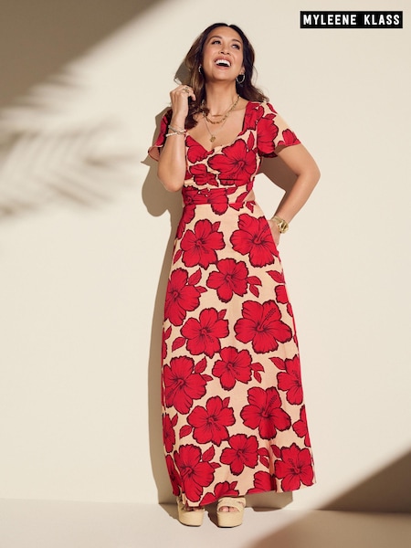 Myleene Klass Red Floral Printed Cut-Out Back Dress (541227) | 222 LEI