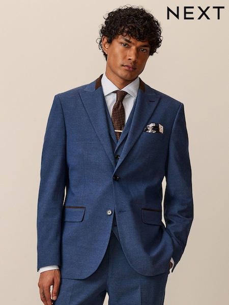 Bright Blue Tailored Fit Herringbone Suit Jacket (541582) | €19