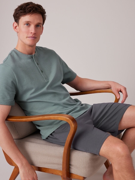 Sage Green/Grey 100% Cotton Textured Short Pyjama Set (541604) | €11