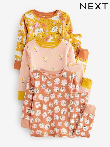Orange/Ochre Yellow Unicorn 100% Cotton Pyjamas 3 Pack (9mths-12yrs) (541606) | $63 - $77
