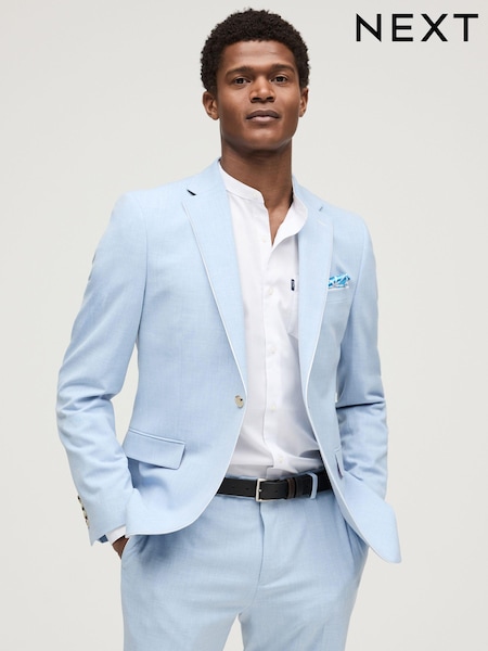 Albastru deschis - Normală - Skinny Fit Pipe Trimmed Suit (541751) | 315 LEI